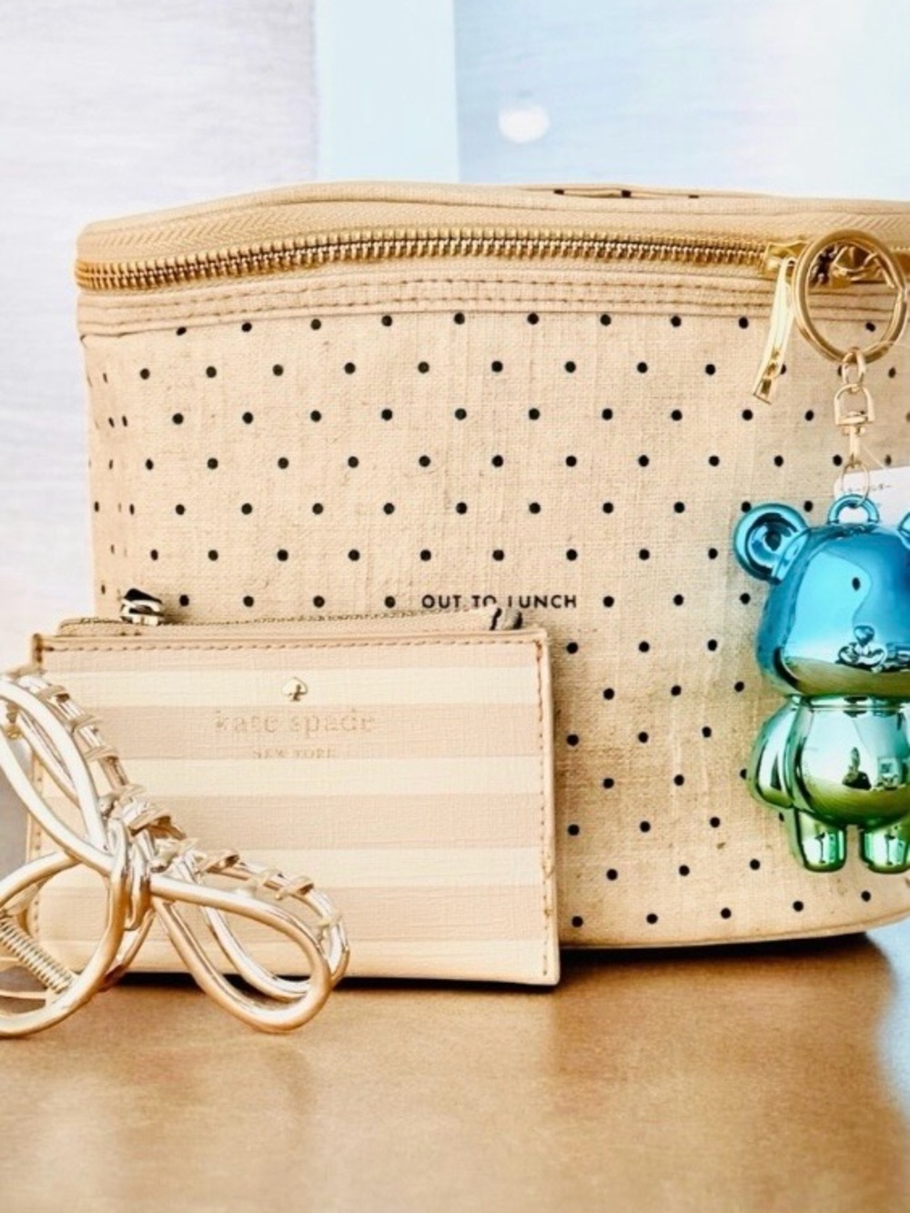 Kate Spade Bundle | “Out to Lunch” Lunch Tote | Hair Clip | Teddy Bear Keychain